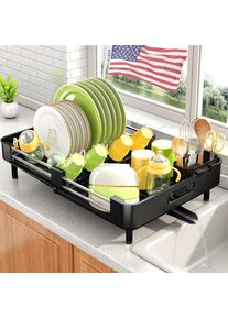 Dish Drying Rack - Expandable Dish Rack for Kitchen Counter, Large Dish Drainer, Stainless Steel Drying Rack with Utensil H