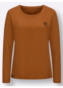 Dames Shirt met lange mouwen en imitatieleren patch in cognac ,maat 38, WITT, 100% Katoen