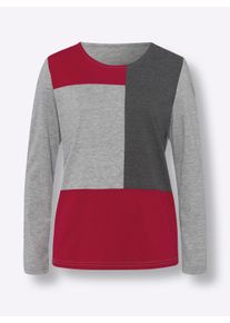 Dames Shirt met lange mouwen, mouwen en achter gemêleerde look in rood/grijs gedessineerd ,maat 38, WITT, 50% Katoen, 50% Polyester