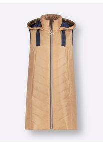 Dames Lange bodywarmer met zijsplitten met knoop in camel ,maat 38, WITT, 100% Polyester. Wattering: 100% Polyester