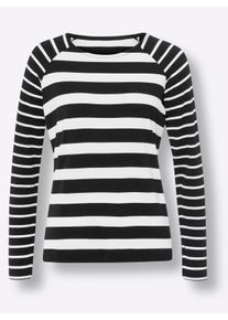 Heine Dames Shirt met lange mouwen in streepdessin in zwart/ecru gestreept ,maat 34, Witt, 95% Viscose, 5% Elastan