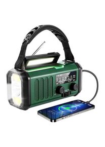 Lippa FM emergency radio hand crank solar panel compass 10.000 mAh power bank Green - AM/FM - Mono - Grün