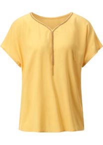 Damen Longbluse mit Zierkette am Ausschnitt gelb Gr&ouml;&szlig;e 38