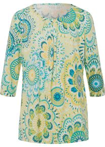 Dames Lang shirt in lichte A-lijn pistache/turquoise bedrukt Maat 40