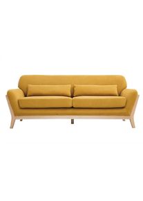 Miliboo Canapé scandinave 3 places en tissu effet velours jaune moutarde et bois clair yoko