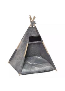 PawHut Pet Teepee Tent Cat Bed Dog House with Thick Cushion Chalkboard for Kitten and Puppy 80cm Grey | Aosom Ireland