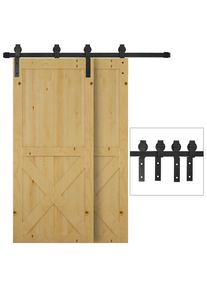 HOMCOM Carbon Steel Sliding Barn Door Kits Hardware Closet Set Track System for Double Wooden Door Industrial Wheel Style Roller | Aosom Ireland