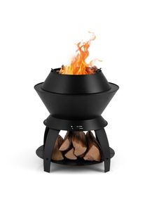 MAISONCHIC Brasero Foyer de 50CM Bol de Feu de Camping en Métal avec Support de Casserole et Étagère de Rangement Combustion sans Fumée Noir Maison Chic