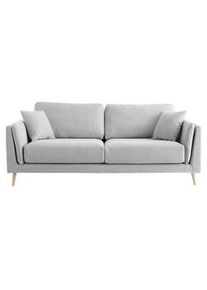 Miliboo Design-Sofa VOGUE drei Sitze aus hellgrauem Samt