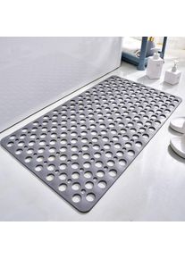 TPE Non-slip Antibacterial Shower Mat, 88x40cm Bathtub Bathroom Mat, Suitable for Shower or Bathtub, Round Hole Grey