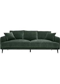 Miliboo Design-Sofa mit khakifarbenem Stoff im Samtdesign und schwarzem Metall 3-Sitzer JERRY