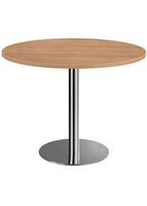 Hammerbacher Venda Konferenztisch , Nussbaumfarben, Chromfarben , Metall, Holzwerkstoff , rund , Säule , 100x75.5x100 cm , Fsc, DIN EN ISO 14001, DIN EN ISO 9001 , Büromöbel, Schreibtische, Besprechungstische