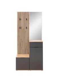 Stella Trading Xora Garderobe , Anthrazit, Eiche Artisan , Glas, Holzwerkstoff , 4-teilig , 88x195x35 cm , Garderobe, Garderoben-Sets & Garderoben-Serien