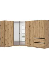 Rauch Möbel Eckkleiderschrank , Eiche Artisan , Holzwerkstoff , 8 Fächer , 2 Schubladen , 208x197x298 cm , Blauer Engel, Goldenes M, BQ - Bündnis für Qualität, Made in Germany , Schrankfront mit Spiegel , Schlafzimmer, Kleiderschränke, Eckschränke