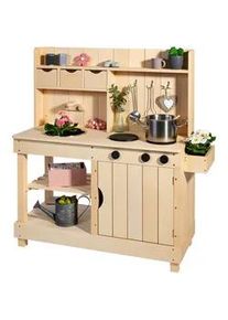 Muddy Buddy Matschküche , Naturfarben , Holz, Metall , Zypresse , massiv , 40x105x102 cm , EN 71 , mit Knöpfen , Spielzeug, Holzspielzeug