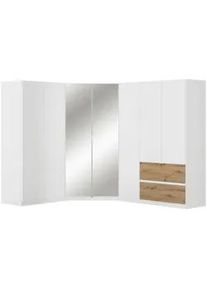 Rauch Möbel Eckkleiderschrank , Weiß, Eiche Artisan , Holzwerkstoff , 8 Fächer , 2 Schubladen , 208x197x253 cm , Blauer Engel, Goldenes M, BQ - Bündnis für Qualität, Made in Germany , Schrankfront mit Spiegel , Schlafzimmer, Kleiderschränke, Eckschränke
