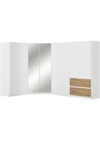 Rauch Möbel Eckkleiderschrank , Weiß, Eiche Artisan , Holzwerkstoff , 8 Fächer , 2 Schubladen , 208x197x298 cm , Blauer Engel, Goldenes M, BQ - Bündnis für Qualität, Made in Germany , Schrankfront mit Spiegel , Schlafzimmer, Kleiderschränke, Eckschränke