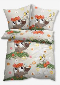 Parure de lit avec chouettes - beige - taille 135x200 cm avec coton - bonprix