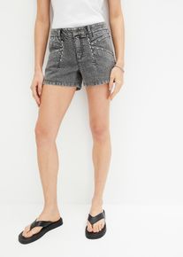 Short en jean avec empiècement à rivets - gris - taille 50 avec coton - bonprix