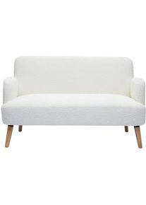 Miliboo Skandinavisches Sofa 2-Sitzer aus weißem Stoff mit Bouclé-Wolleffekt und hellem Holz ISKO