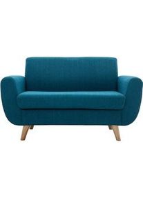 Miliboo Skandinavisches 2-Sitzer-Sofa in Entenblau aus massivem Hevea PURE