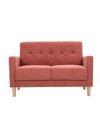 Miliboo Skandinavisches Sofa aus terracottafarbenem Stoff mit Samteffekt und hellem Holz 2-Sitzer MOON