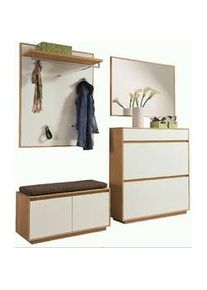 Xxxl Garderobe , Weiß, Eichefarben, Hellbraun , Holz, Glas, Textil, Holzwerkstoff , 5-teilig , Eiche , teilmassiv , 200x195x40 cm , Goldenes M, Made in Germany, DGM-Klimapakt , Garderobe, Garderoben-sets & Serien, Garderoben-sets