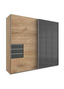wimex Mid.you Schiebetürenschrank , Graphitfarben, Eichefarben , Metall , 5 Fächer , 3 Schubladen , 225x210x64 cm , Made in Germany , Schlafzimmer, Kleiderschränke, Schwebetürenschränke