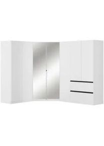Rauch Möbel Eckkleiderschrank , Weiß , Holzwerkstoff , 8 Fächer , 2 Schubladen , 208x197x253 cm , Blauer Engel, Goldenes M, BQ - Bündnis für Qualität, Made in Germany , Schrankfront mit Spiegel , Schlafzimmer, Kleiderschränke, Eckschränke