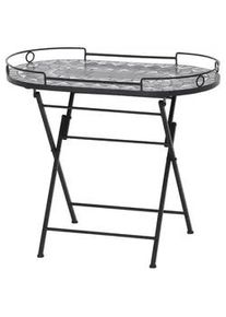 siena GARDEN Gartenbeistelltisch , Schwarz , Metall, Keramik , Mosaik , oval , 41x60x67.5 cm , klappbar , Gartenmöbel, Gartentische, Garten-beistelltische