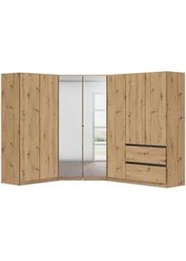 Rauch Möbel Eckkleiderschrank , Eiche Artisan , Holzwerkstoff , 8 Fächer , 2 Schubladen , 208x197x253 cm , Blauer Engel, Goldenes M, BQ - Bündnis für Qualität, Made in Germany , Schrankfront mit Spiegel , Schlafzimmer, Kleiderschränke, Eckschränke