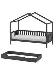 Vipack Mid.you Hausbett , Anthrazit , Holz , Kiefer , teilmassiv , 90x200 cm , Baby & Kindermöbel, Kinder- & Jugendzimmer, Kinderbetten, Spielbetten