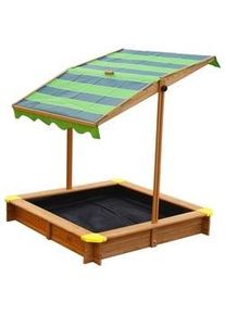 AXI Ambia Garden Sandkasten , Braun, Grün , Holz, Textil , Hemlocktanne , 118x118x118 cm , unisex , FSC 100%, CE, EN 71 , Sitzfläche, verstellbares Dach , Freizeit & Co, Gartenspielzeug, Sandkästen