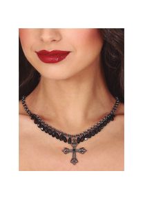 maskworld Kreuz Halskette mit schwarzen Steinen