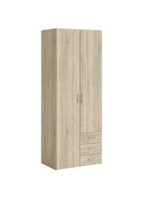 Inosign Mid.you Kleiderschrank , Eichefarben , Metall , 4 Fächer , 3 Schubladen , 77.6x200.4x49.5 cm , FSC Mix, Made in Denmark , Schlafzimmer, Komplette Schlafzimmer und Serien, Schlafzimmerserien