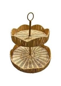 Ambia Home Etagere , Holz , Rattan , vollmassiv , Uni , rund , 29.5x30 cm , Lfgb , Tragegriff , Geschirr, Tischkultur & Serviergeschirr, Etageren