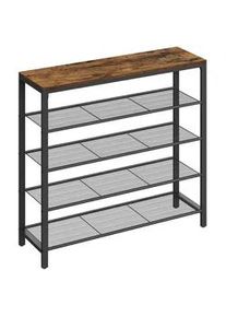 VASAGLE Boxxx Schuhregal , Braun, Schwarz , Metall, Holzwerkstoff , Vintage , 100x92.5x30 cm , stehend , Garderobe, Schuhaufbewahrung, Schuhregale