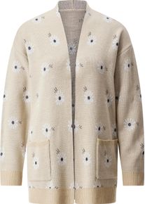 Dames Lang vest met jacquard-margrietpatroon wit/marine gedessineerd Maat 40
