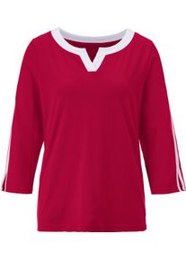 Damen 3/4-Arm-Shirt mit kontrastfarbenen Details rot-wei&szlig; Gr&ouml;&szlig;e 52