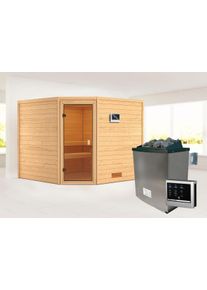 Karibu Sauna »"Leona" mit bronzierter Tür Ofen 9 KW externe Strg modern«, aus hochwertiger nordischer Fichte