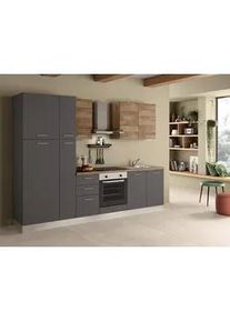 Küchenblock ''Freia'', mit Kühlschrank, Anthrazit/Nuss
