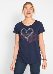 Katoenen shirt met hart biologisch katoen - blauw - maat 44/46 (L) - 100% katoen - bonprix