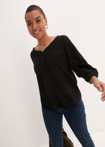 Blouse met lange mouwen en V-hals van vloeiende viscose - zwart - maat 44 - viscose - bonprix