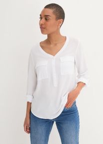 Blouse met lange mouwen en V-hals van vloeiende viscose - wit - maat 44 - viscose - bonprix