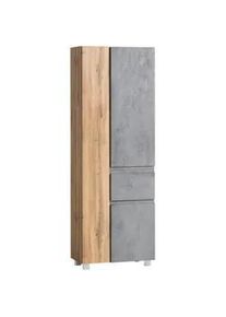 Held Hochschrank , Hellgrau, Eiche Wotan , Holzwerkstoff , 9 Fächer , 1 Schubladen , seitenverkehrt montierbar , 65x180x35 cm , Made in Germany , stehend, hängend , Badezimmer, Badmöbel, Hochschränke