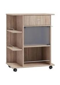 Vcm Mid.you Allzweckwagen , Sonoma Eiche , Metall, Glas, Holzwerkstoff , 5 Fächer , 1 Schubladen , 39x80x65 cm , Esszimmer, Servierwagen