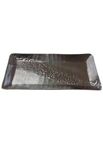 Ambia Home Serviertablett , Graphitfarben , Metall , Uni , rechteckig , 15x2x30 cm , Handmade in India , handgemacht, lebensmittelecht , Geschirr, Tischkultur & Serviergeschirr, Tabletts