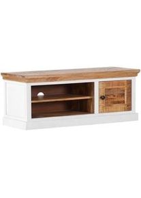 Livetastic Schuhbank , Weiß , Holz , Mangoholz,Akazie , massiv , 110x47x45 cm , Garderobe, Schuhaufbewahrung, Schuhregale