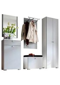 Moderano Garderobe , Grau, Weiß , Glas, Holzwerkstoff , 6-teilig , 210x200x42 cm , Made in Germany , Garderobe, Garderoben-Sets & Serien