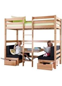 CARRYHOME Etagenbett , Schwarz, Buchefarben , Holz , Buche , massiv , 90x200 cm , Kissen, Stoffauswahl , Baby & Kindermöbel, Kinder- & Jugendzimmer, Stockbetten